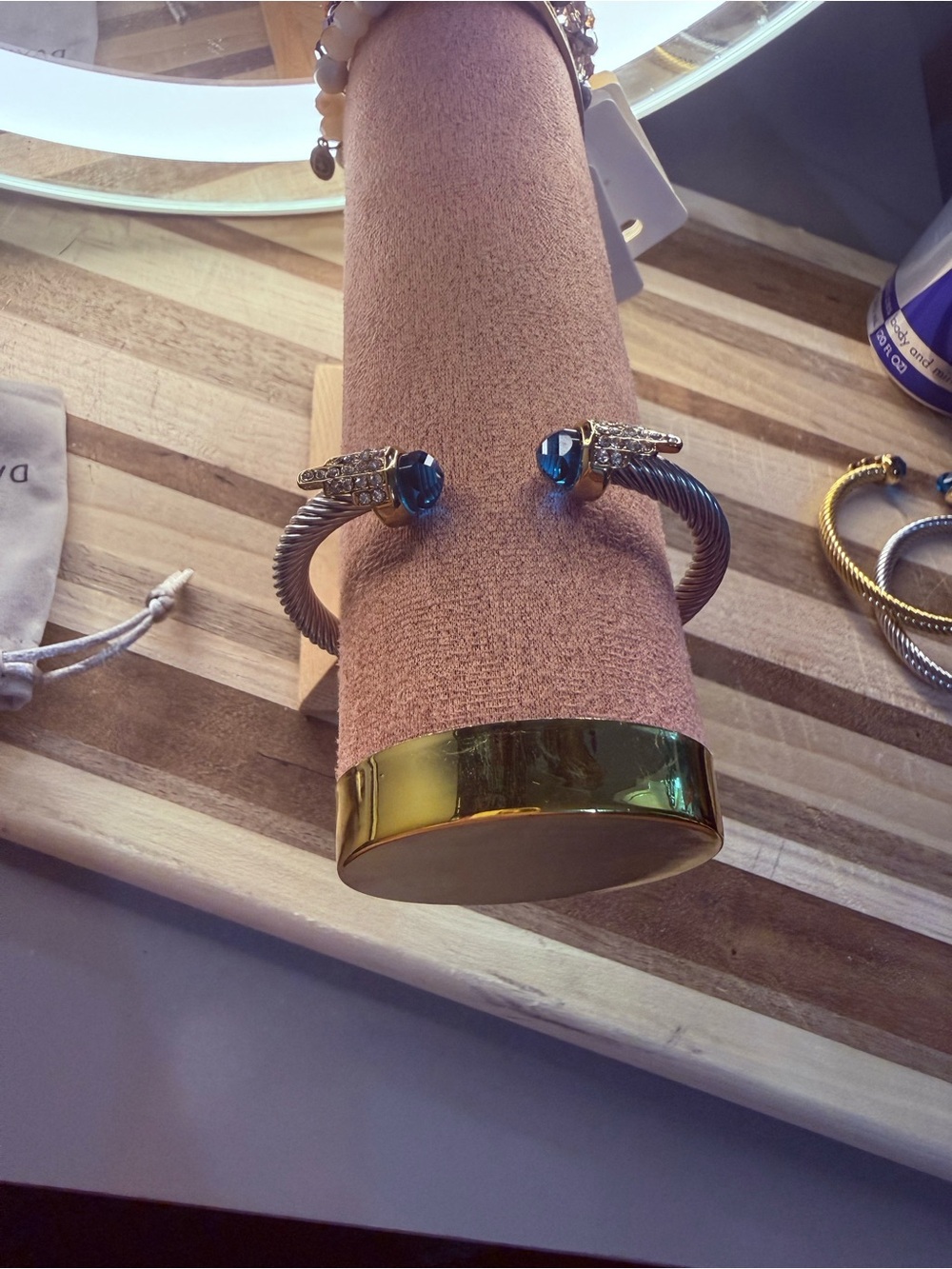 Open Cuff Bracelet with Blue Crystal Accents
